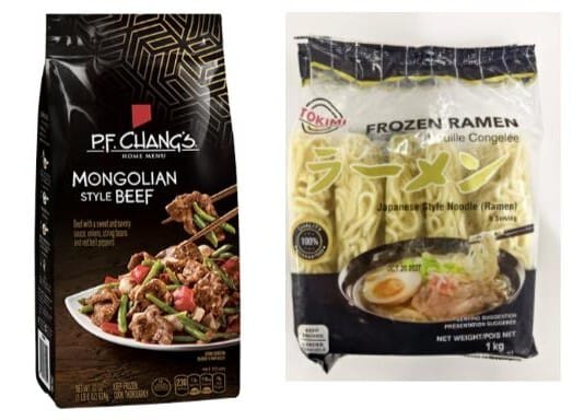 마트에서 구매한 PF CHANG'S 몽골리안 비프와 TOKOMI 냉동 라면