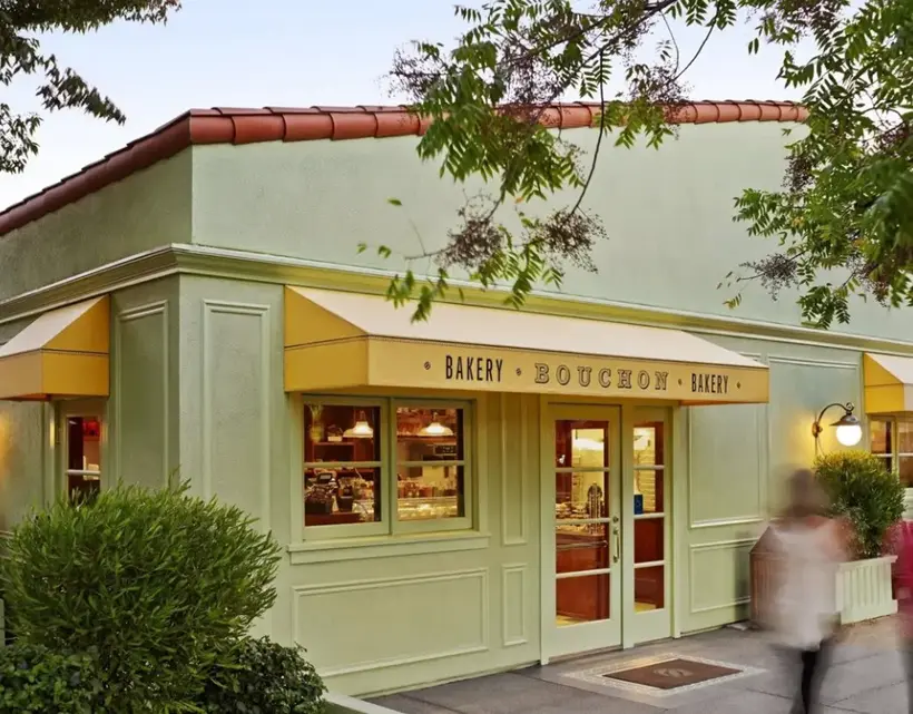 Front entrance exterior of Bouchon Bakery in Yountville, an ideal breakfast stop on a San Francisco to Napa Valley day trip