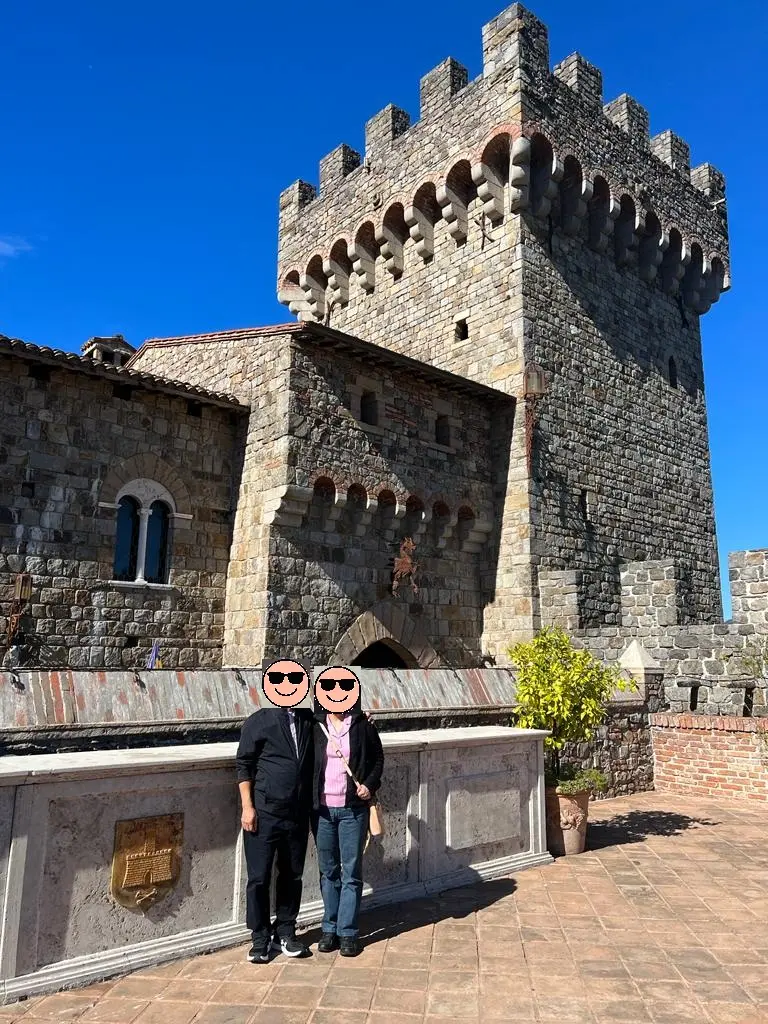 Close-up of the rustic authentic medieval exterior stone wall at Castello di Amorosa during a San Francisco to Napa Valley day trip