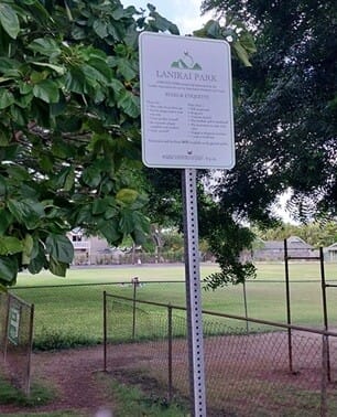 Lanikai Park Information post - Lanikai Beach residential street parking area Kaiolena Drive Oahu