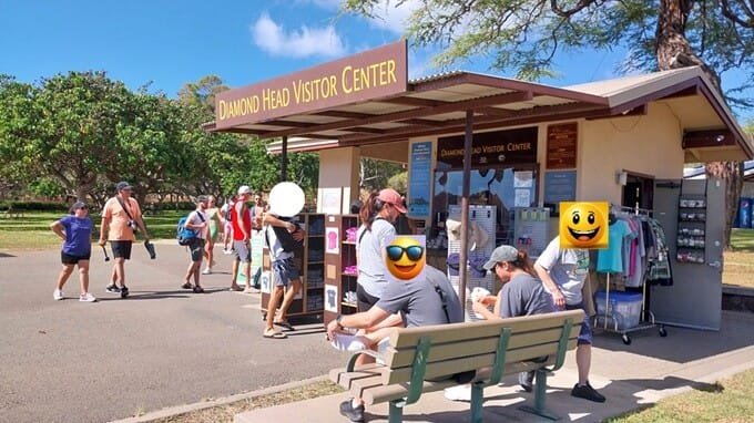 Diamond Head Visitor Center at the base of the hiking trail with information boards 