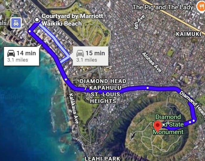 hotel-to-diamond-head-route-map