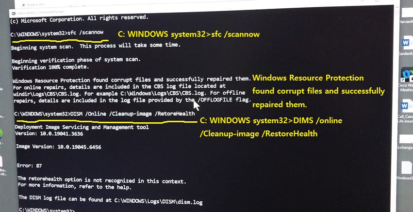 The process of fixing system error and clean cache (command prompt)
