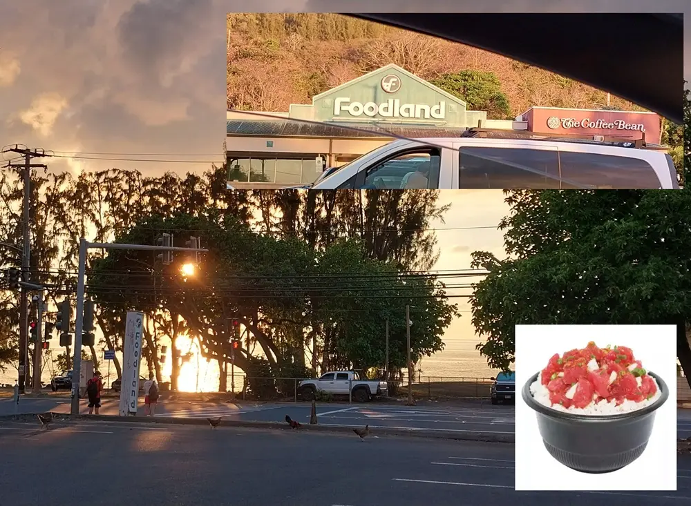 Buying poke bowls at Foodland grocery store on the way back to Waikiki after finishing the hawaii oahu day3 snorkeling at Sharks Cove